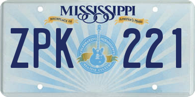 MS license plate ZPK221