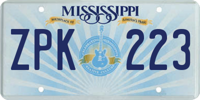 MS license plate ZPK223