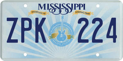 MS license plate ZPK224
