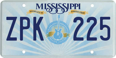 MS license plate ZPK225