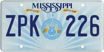 MS license plate ZPK226
