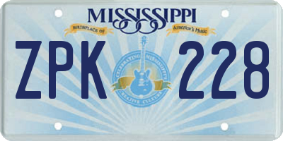 MS license plate ZPK228