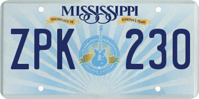 MS license plate ZPK230