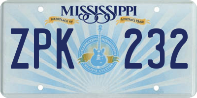 MS license plate ZPK232