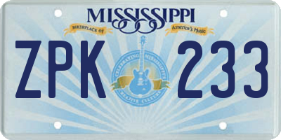 MS license plate ZPK233