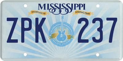 MS license plate ZPK237