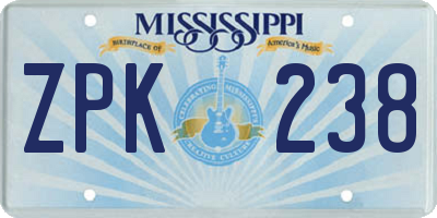 MS license plate ZPK238