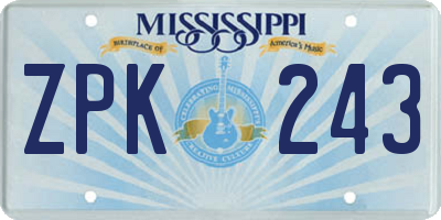 MS license plate ZPK243