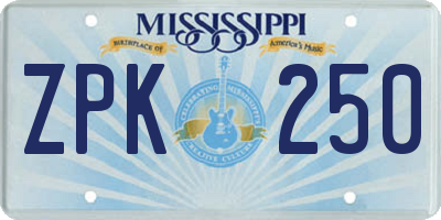 MS license plate ZPK250