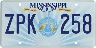 MS license plate ZPK258