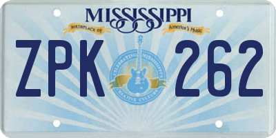 MS license plate ZPK262