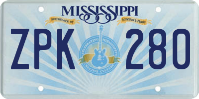 MS license plate ZPK280
