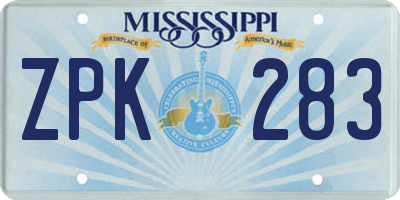 MS license plate ZPK283