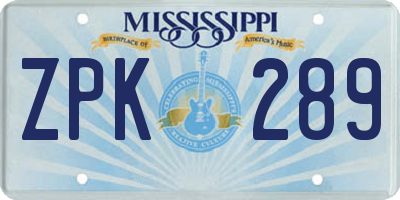 MS license plate ZPK289