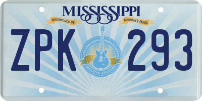 MS license plate ZPK293