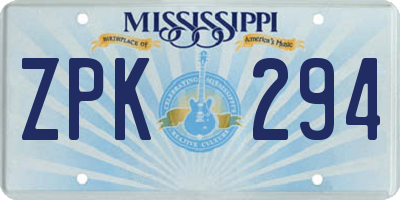 MS license plate ZPK294
