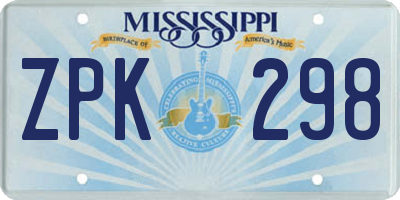 MS license plate ZPK298