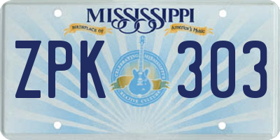 MS license plate ZPK303