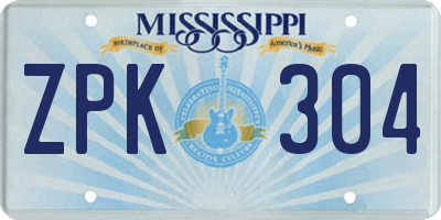 MS license plate ZPK304