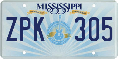 MS license plate ZPK305