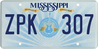 MS license plate ZPK307