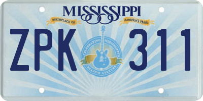 MS license plate ZPK311