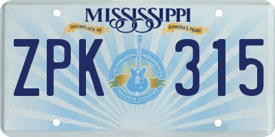 MS license plate ZPK315