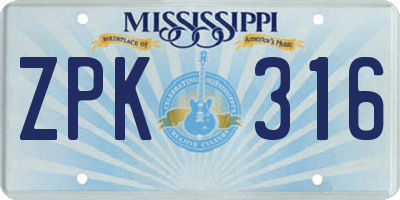 MS license plate ZPK316