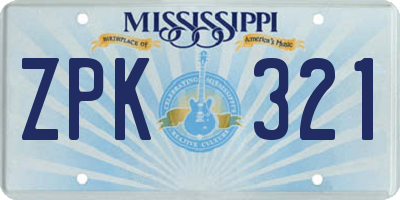 MS license plate ZPK321