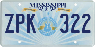 MS license plate ZPK322
