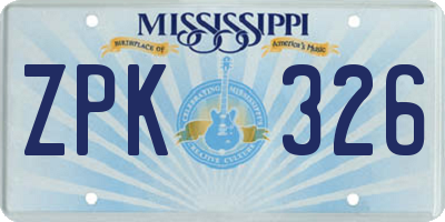MS license plate ZPK326