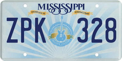 MS license plate ZPK328