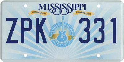 MS license plate ZPK331