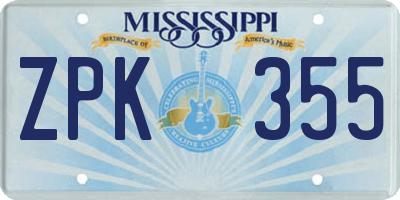 MS license plate ZPK355