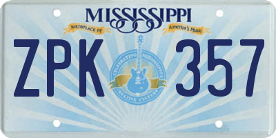 MS license plate ZPK357