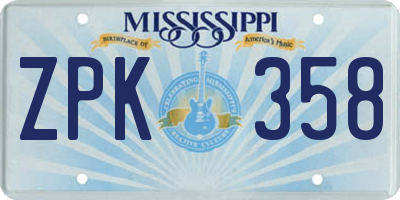 MS license plate ZPK358
