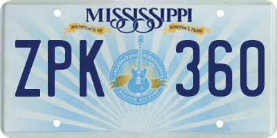 MS license plate ZPK360