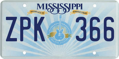MS license plate ZPK366