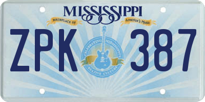 MS license plate ZPK387