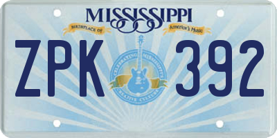 MS license plate ZPK392