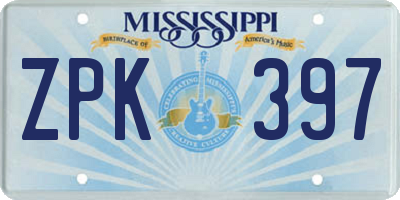 MS license plate ZPK397