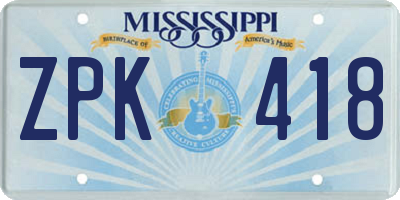 MS license plate ZPK418