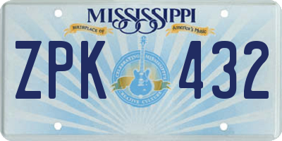 MS license plate ZPK432