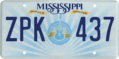MS license plate ZPK437