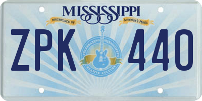 MS license plate ZPK440