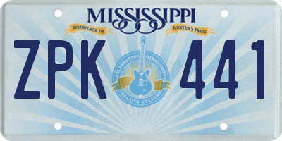 MS license plate ZPK441