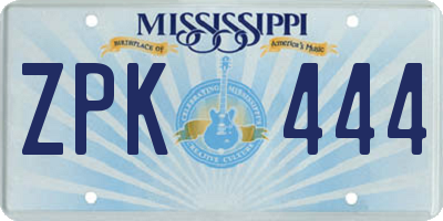 MS license plate ZPK444