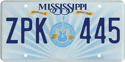 MS license plate ZPK445
