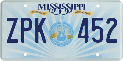 MS license plate ZPK452