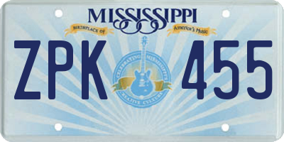 MS license plate ZPK455